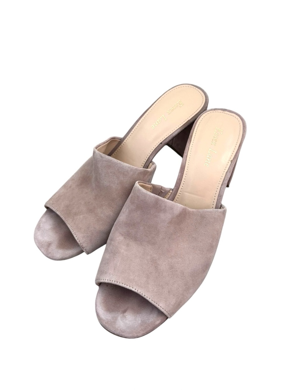 Essex Lane Beige Suede Block Heel Slide Sandals Mules Size 9